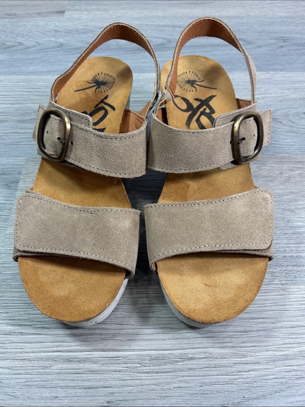 OTBT Peasant Greige Boho Wedge Sandals - size 8.5